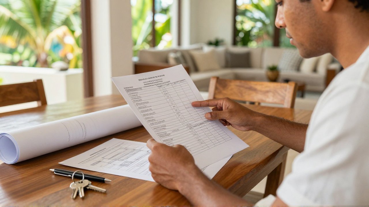 A homeowner sits at a sunlit table, carefully reviewing construction quotes and architectural plans.